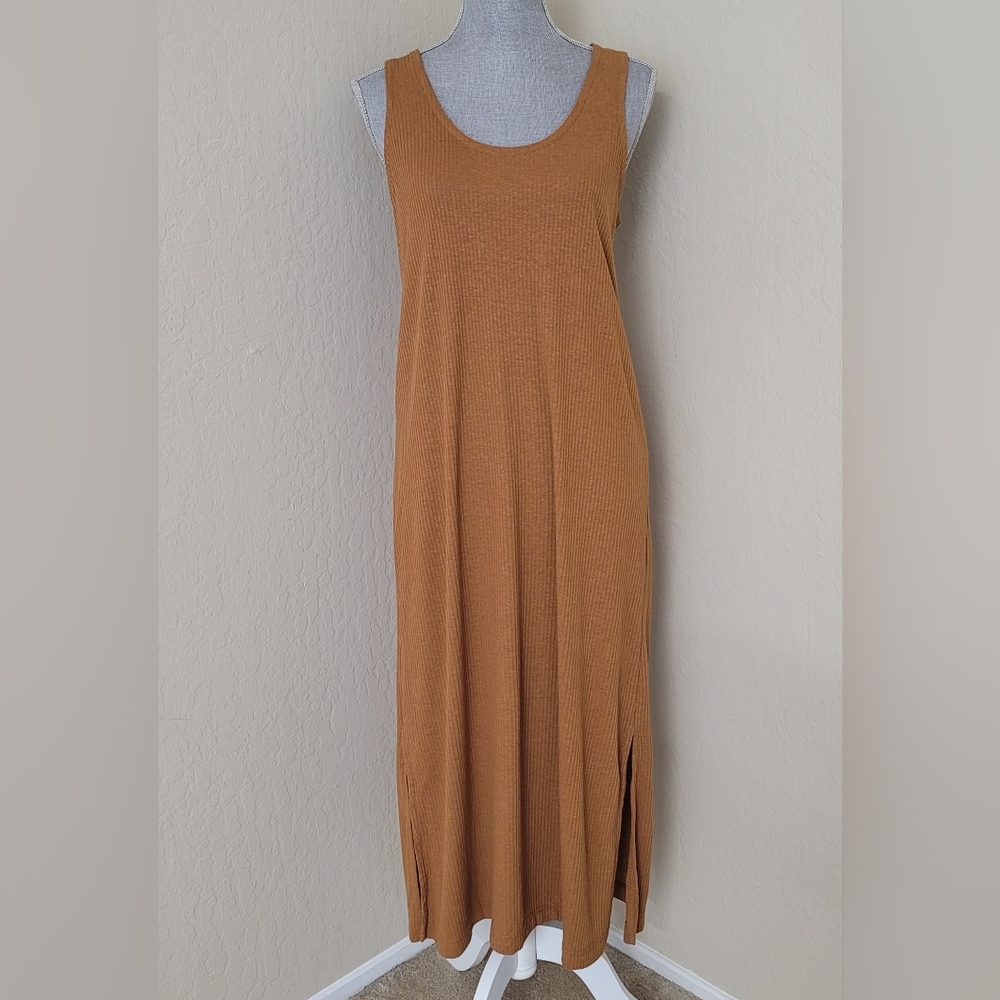 Old Navy  Womens XS Brown Ribbed Knit Dress Scoop Neck  X Cross